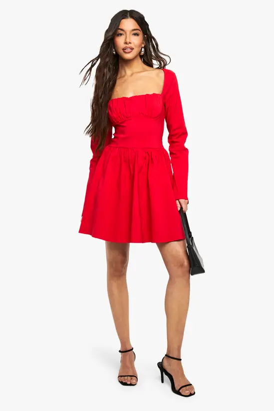 Bengaline Corset Long Sleeve Skater Dress - Image 4