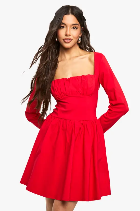 Bengaline Corset Long Sleeve Skater Dress - Image 3