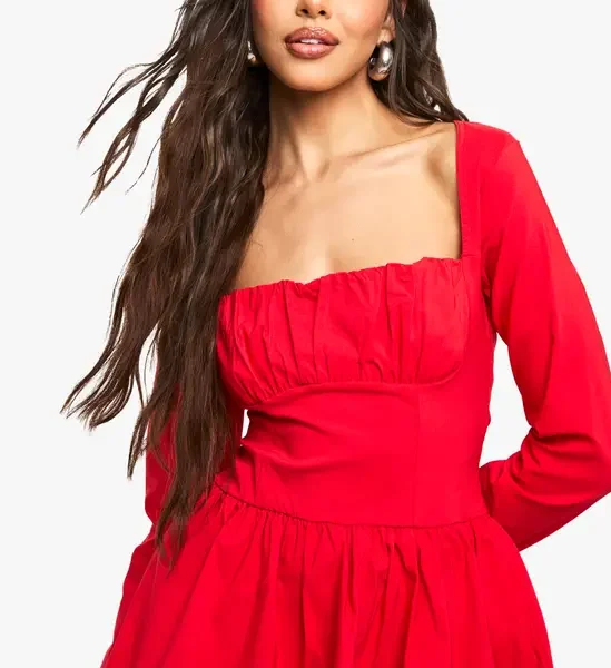 Bengaline Corset Long Sleeve Skater Dress