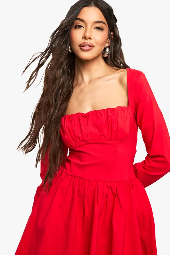 Bengaline Corset Long Sleeve Skater Dress