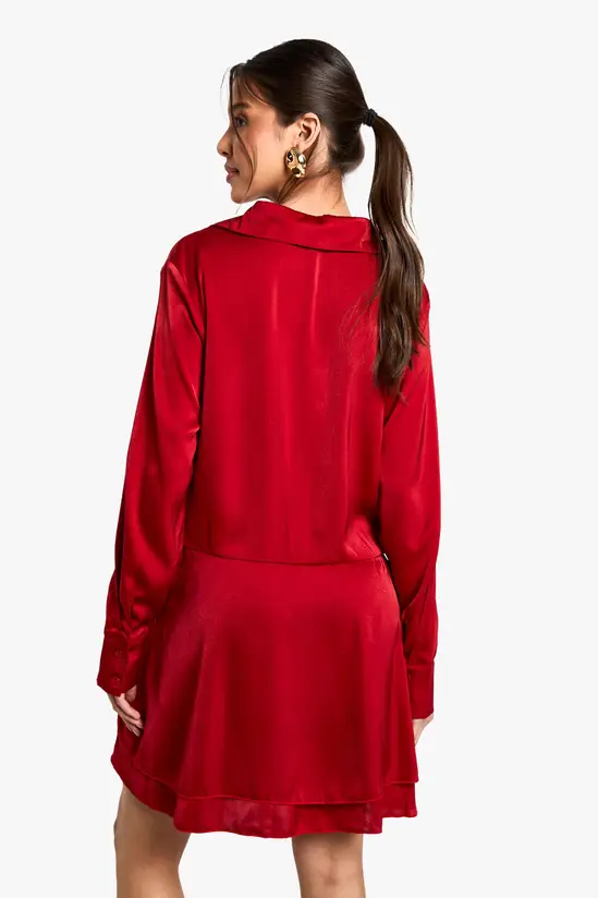 Satin Ruched Shirt Dress - Image 3
