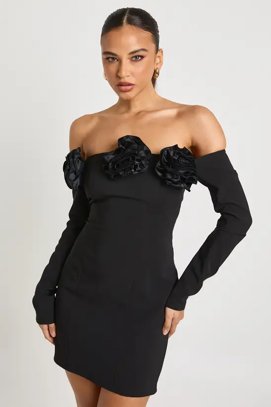 Rose Detail Long Sleeve Mini Dress - Image 2