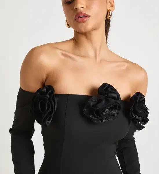 Rose Detail Long Sleeve Mini Dress