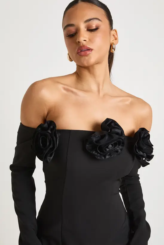 Rose Detail Long Sleeve Mini Dress